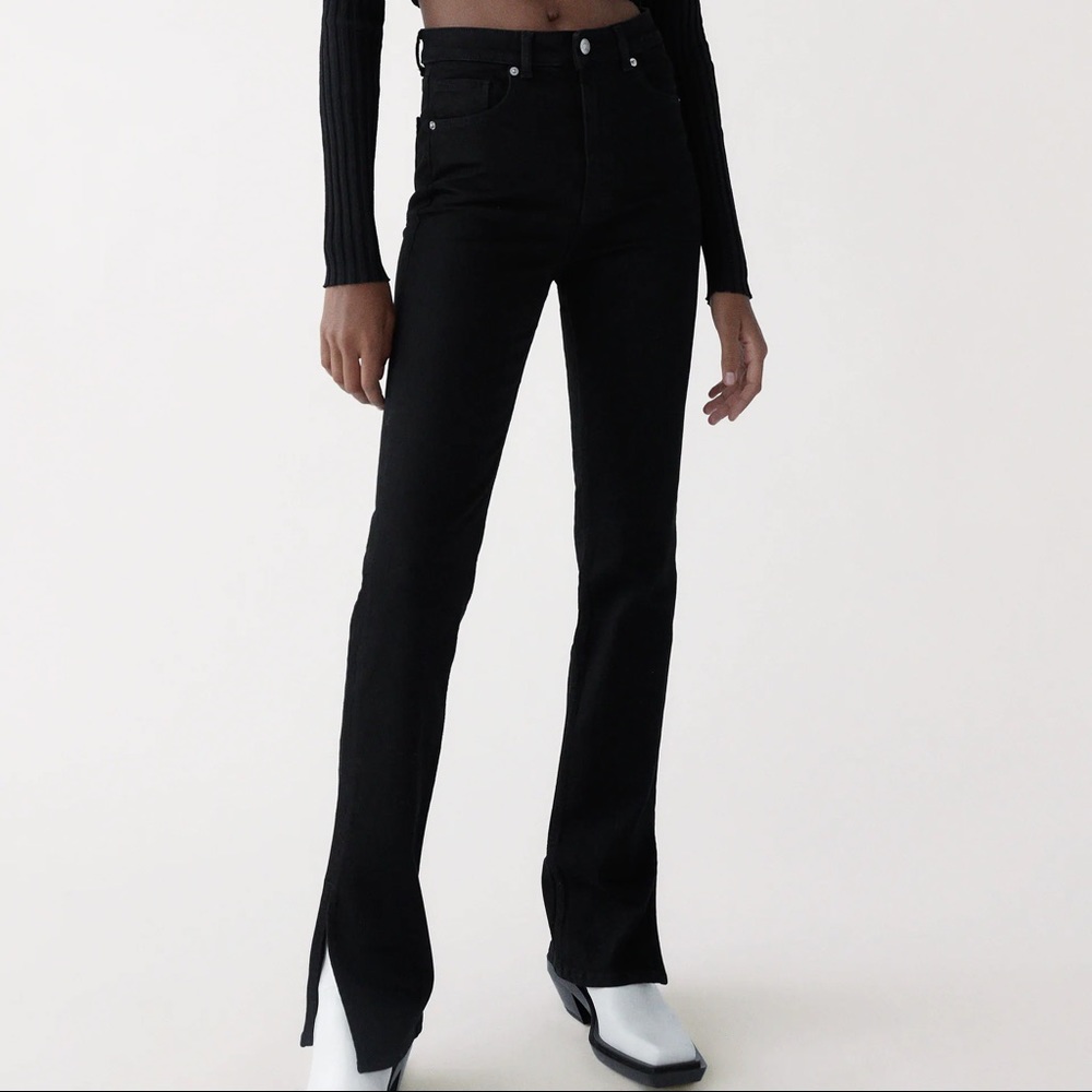 Black Hi Rise Split Jeans